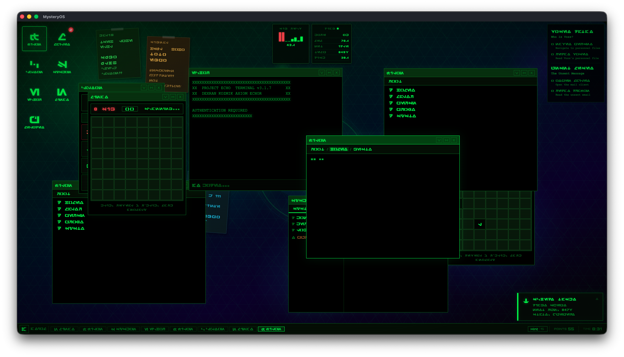 MysteryOS: Puzzle-Survival Game in an Alien Operating System